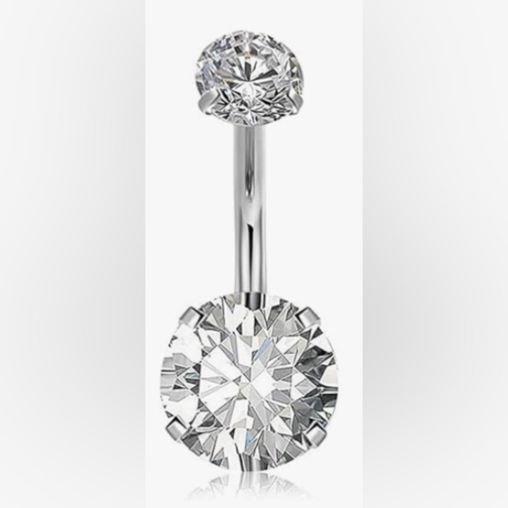 NWT 14G 316L Stainless Steal Sparkly Diamond Belly Button Ring - Hypoallergenic